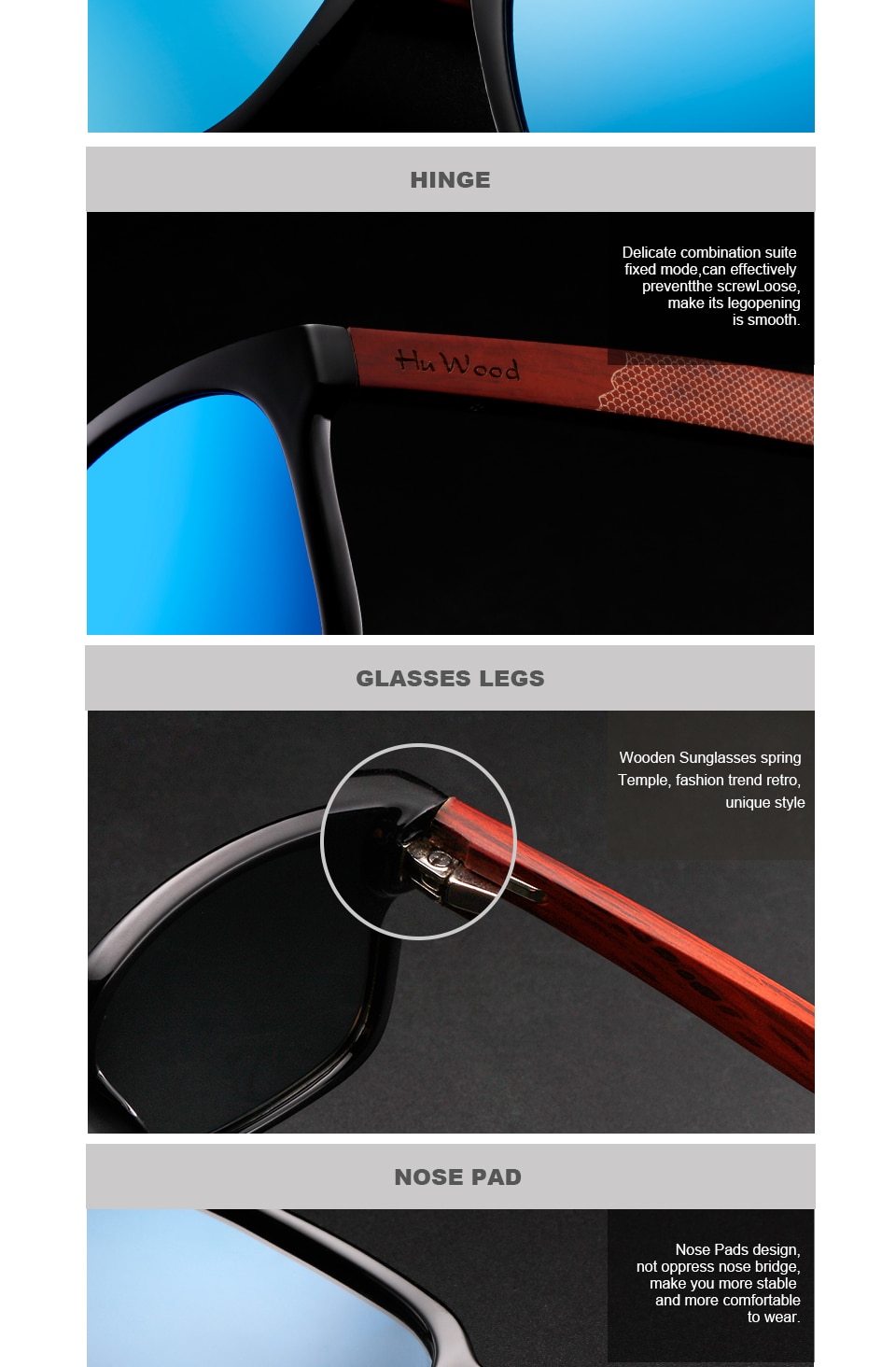 Hu gafas de sol de madera para mujer marca de moda diseñador UV400 lentes de espejo polarizadas gafas de sol para hombres 2018 nueva llegada