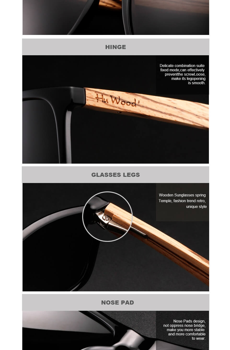 Hu gafas de sol cuadradas de madera diseño de marca UV400 para hombres gafas de sol para conducción retro gafas de sol polarizadas GR8034